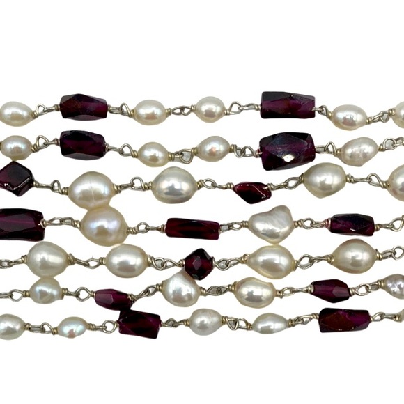 NWT Mariposa Designs 18" Sterling, Freshwater Pearl, and Garnet Necklace - Picture 2 of 3